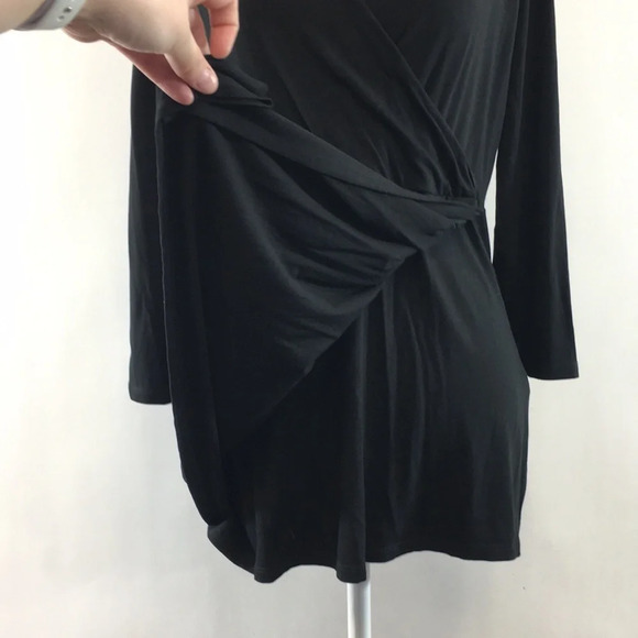 J. Jill‎ Wearever Collection Black Faux Wrap Blouse Womens XS Swing Top Surplice - Picture 3 of 13
